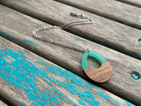 Wood and Mint Green OpenTeardrop Pendant Necklace