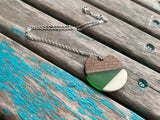 Wood, Green, and White Pendant Necklace