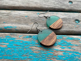 Wood, Transparent Green Acrylic Earrings