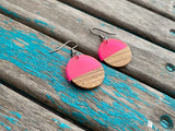 Wood, Neon Pink Acrylic Earrings