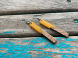 Long Wood and Yellow Acrylic Earrings