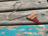 Wood and Transparent Red Triangle Pendant Necklace