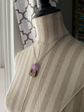 Wood and Purple with Gold Flecks- Trapezoid Pendant Necklace
