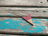 Wood and Red Triangle Pendant Necklace