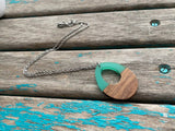 Wood and Mint Green OpenTeardrop Pendant Necklace