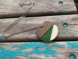 Wood, Green, and White Pendant Necklace