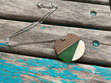 Wood, Green, and White Pendant Necklace