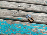 Wood and Blue Rectangle Pendant Necklace