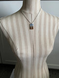 Wood and Blue Rectangle Pendant Necklace