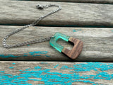 Wood & Mint Green Trapezoid Pendant Necklace: Gold Flecks