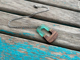 Wood & Mint Green Trapezoid Pendant Necklace: Gold Flecks