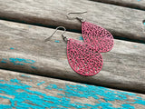 Deep Pink Earrings - Detailed Teardrop- Unique, and Lightweight Earrings