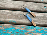 Long Wood and Marbled Blue Acrylic Earrings -Tapered-Style