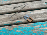 Wood and Blue Rectangle Pendant Necklace