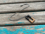 Wood and Black Rectangle Pendant Necklace