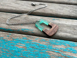 Wood & Mint Green Trapezoid Pendant Necklace: Gold Flecks