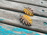 Wood and Yellow Leaf-Shaped Earrings