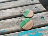 Wood and Marbled Green Acrylic Earrings