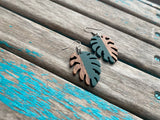 Wood and Green Leaf-Shaped Earrings