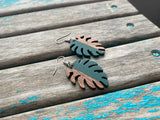 Wood and Green Leaf-Shaped Earrings