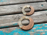 Large Wood and Clear with Gold Flecks Acrylic Earrings- Large Circle Style