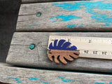 Wood and Blue Leaf-Shaped Earrings