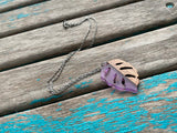 Wood and Purple Leaf Pendant Necklace