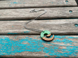 Wood and Marbled Green Swirl Pendant Necklace