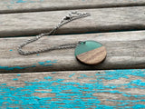 Wood and Transparent Green Pendant Necklace