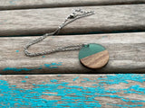 Wood and Transparent Green Pendant Necklace
