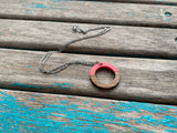 Wood and Pink Ring Drop Pendant Necklace