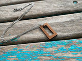 Wood Open Open Rectangle Pendant Necklace