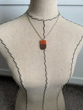 Wood and Orange Rounded-Rectangle Pendant Necklace