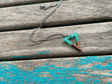 Wood and Mint, Triangle-Shaped Pendant Necklace