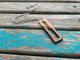 Wood and Pink- Large Rectangle Pendant Necklace