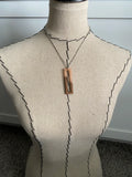 Wood and Pink- Large Rectangle Pendant Necklace