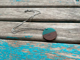 Wood and Teal Green Pendant Necklace