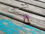Wood and Purple Rectangle Pendant Necklace