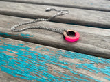 Wood and Hot Pink Small, Ring-Style Pendant Necklace