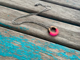 Wood and Hot Pink Small, Ring-Style Pendant Necklace