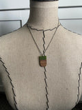 Wood and Sage Green Rounded Rectangle Pendant Necklace