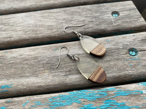 Teardrop Wood and Clear Earrings