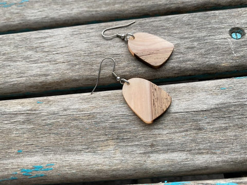 Wood and Peachy/Pink, Rounded Acrylic Earrings