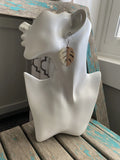 Wood and Creamy White Leaf-Shaped Earrings