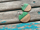 Wood and Marbled Green Acrylic Earrings