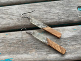 Long Wood and Clear with Silver-Flecks Acrylic Earrings