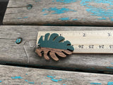 Wood and Green Leaf-Shaped Earrings