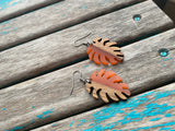 Wood and Orange Leaf-Shaped Earrings