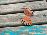 Wood and Orange Leaf-Shaped Earrings
