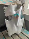 Wood and Turquoise Acrylic Earrings- Circle Style